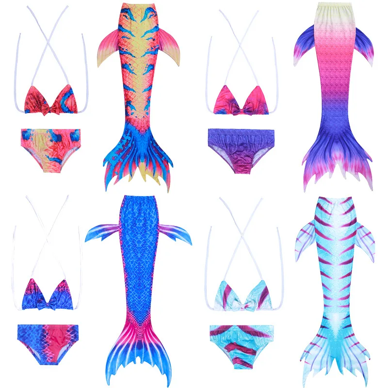 

Mermaid tails swimsuit with Fins Monofin Flipper cosplay girls swimming costume children kids Bikini bathing suit with bra short
