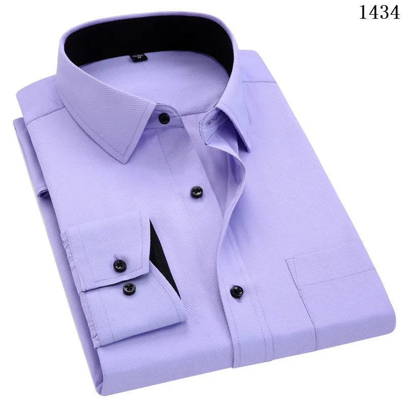 Мужская рубашка с длинными рукавами, приталенный дизайн, однотонный деловой стиль, Повседневная рубашка, Мужская брендовая одежда, новинка - Цвет: 1434