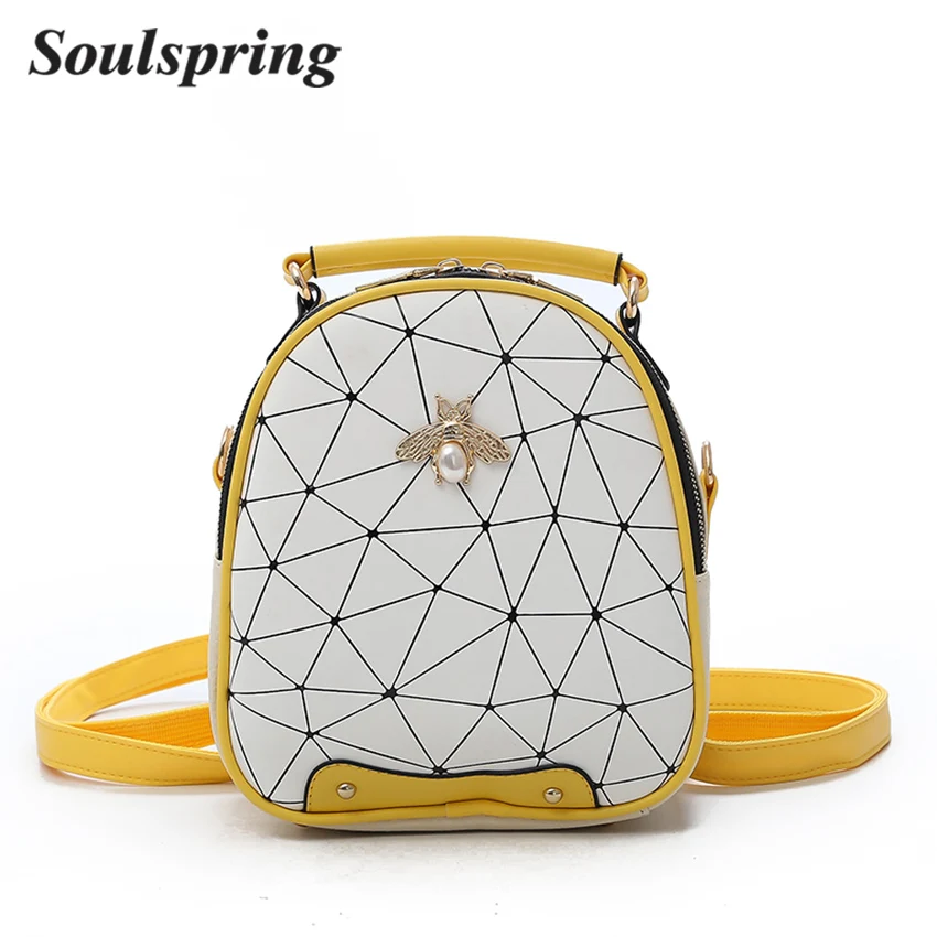 

SOULSPRING Fashion Diamonds Bee Women Backpack PU Leather Small Backpacks For Women Mini Back Pack Backpacks For Teenager Girls