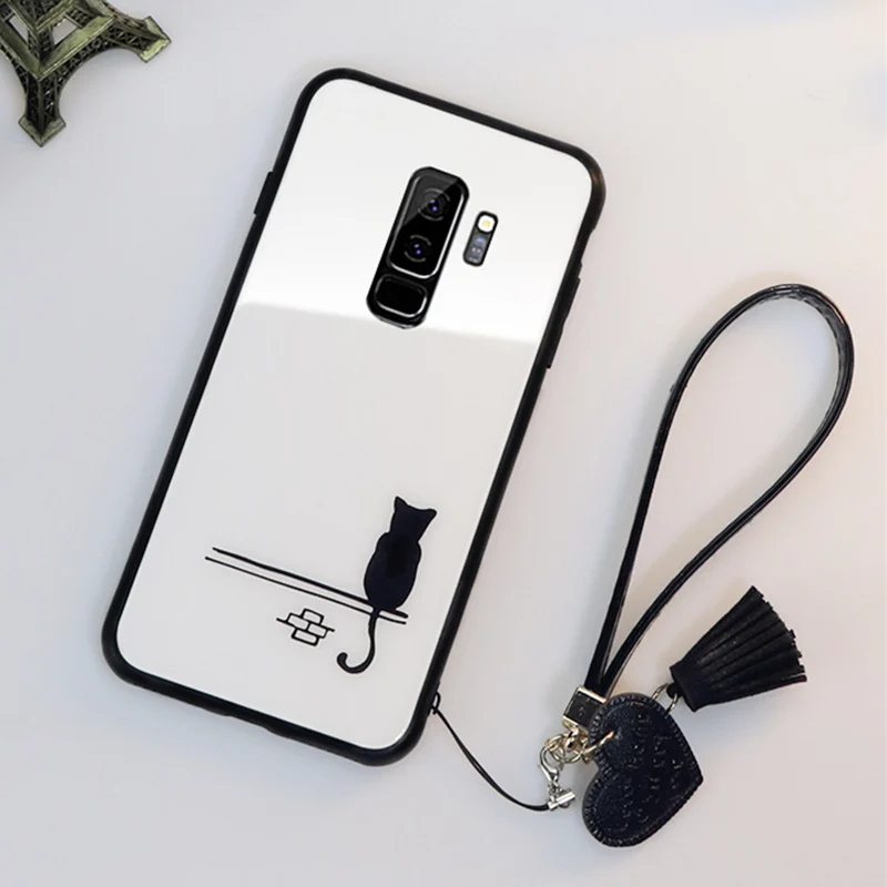 Для samsung Galaxy s10 s10e note 8 9 M10 M20 M30 A6 A7 A8 A9 j4 j6 s9 s8 плюс A20 A30 A50 A70 милый кот стекло чехол и ремешок - Цвет: 01