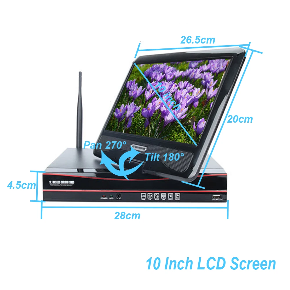 IMPORX HD 4CH 1080 P беспроводные наборы NVR 10' ЖК дисплей 2MP Открытый безопасности Wi Fi IP