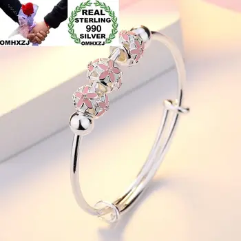 

OMHXZJ Wholesale European Fashion Woman Girl Party Wedding Gift Flower Beads Resizable 925 Sterling Silver Cuff Bangle BA13