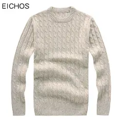 EICHOS Зимний вязаный шерстяной свитер Для мужчин одежда с длинным рукавом плотный пуловер Для мужчин s круглый вырез горловины одноцветное