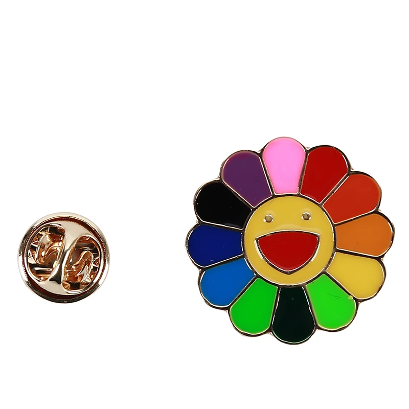 

Colorful Sun Flower Drop Oil Brooch Metal Smiley Boutonniere Badge Bag Personalized Clothes Decoration Pin