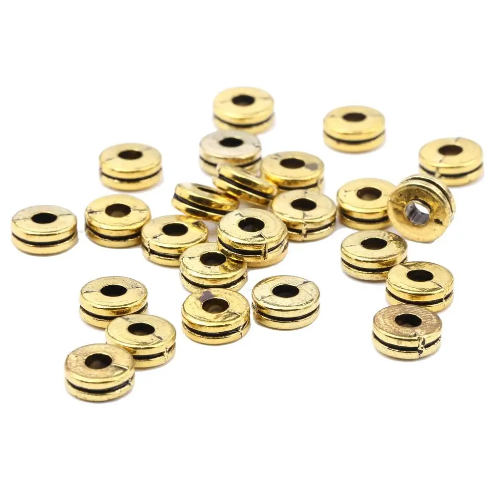 100PCS 6*2mm Metal Zinc Alloy Round Flat Beads Spacer Beads Loose Beads