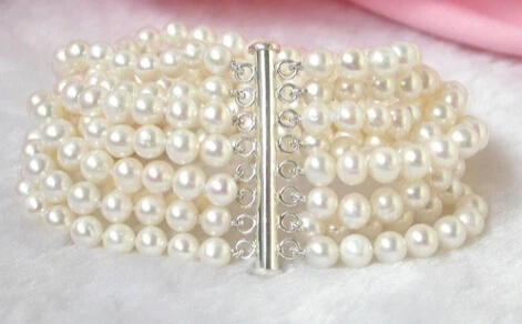 

shitou 00764 8'' 8strands white pearls bracelet bangle silver