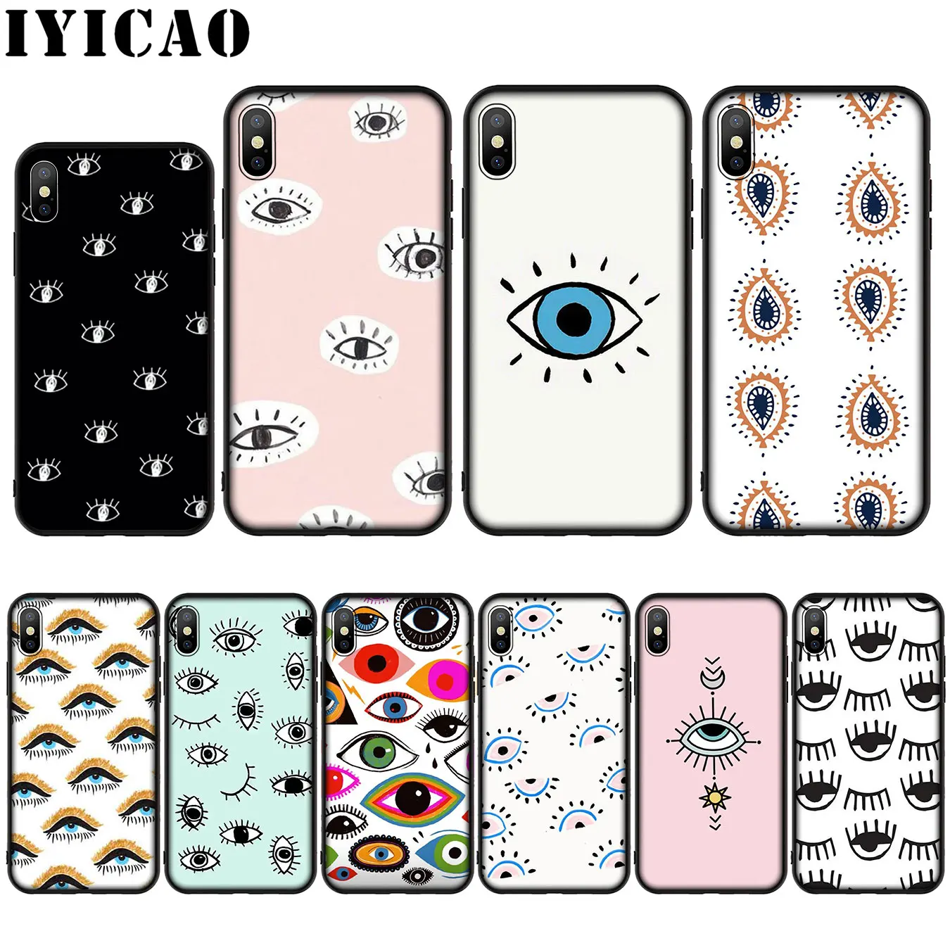 IYICAO Luxury Relief DIY Eyes Couple Printing Drawing Silicone Soft Case for iPhone XR X XS Max 8 7 6 6S Plus 5 5S SE Cover |
