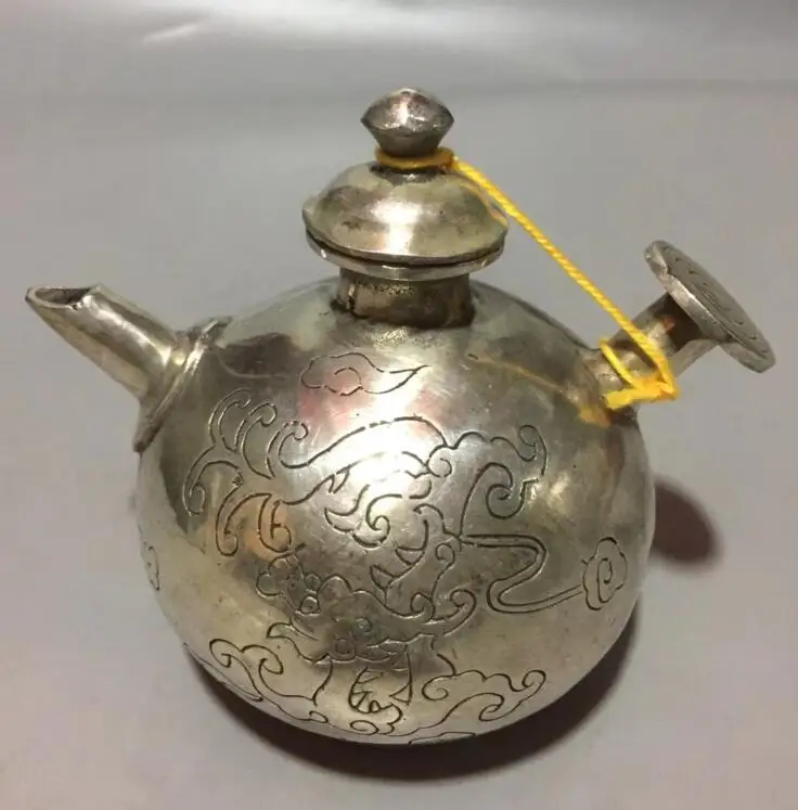 

China collection archaize white copper teapot craft statue