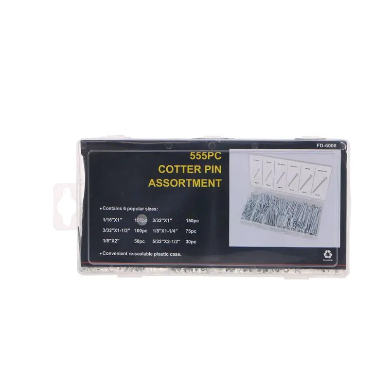 

555pcs Carbon Steel Cotter Pin Assortment Kit Clip Key Fastner Fitting With Box qiang