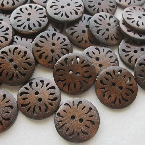

40Pcs Pierced Flower Wood Buttons 30mm Sewing Craft