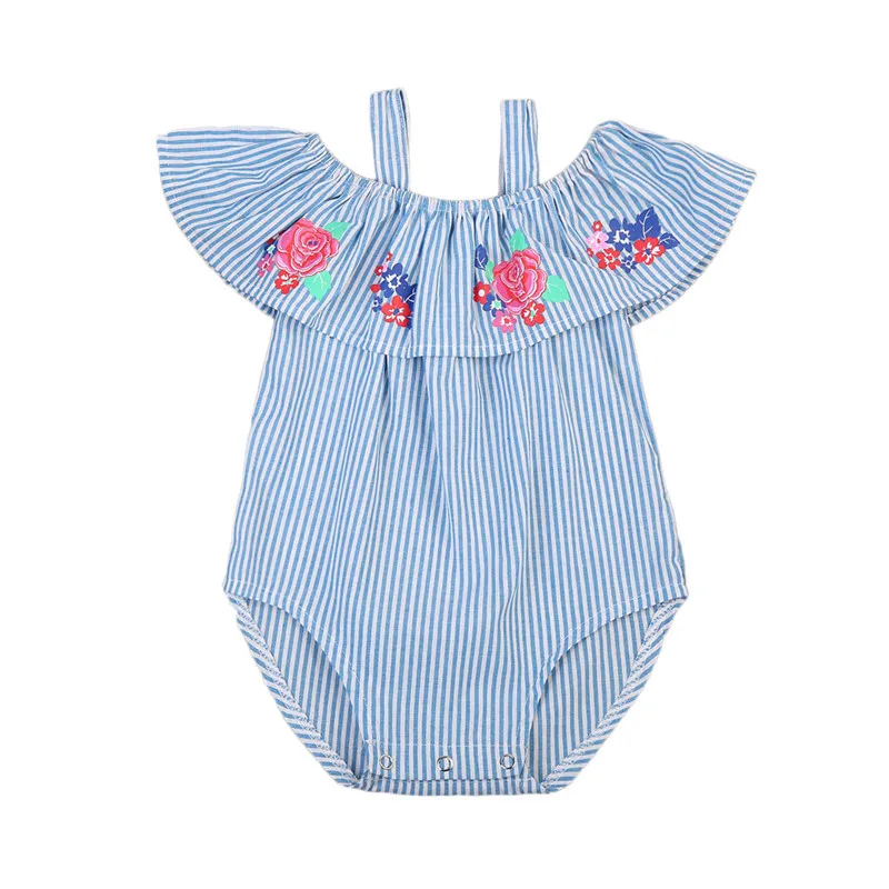 

Newborn Baby Girls Clothes Striped casual summer sleeveless Ruffle Bodysuit Floral print off shoulder cotton Jumpsuit one pieces