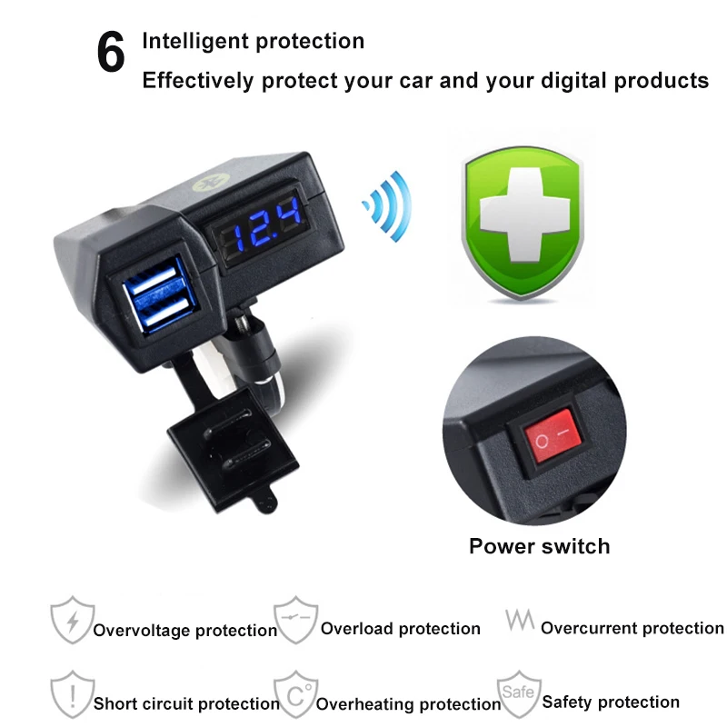 Мотоцикл двойной USB скутер DC 12V прикуриватель адаптер питания аксессуары для мотоциклов 5V 2.1A с Bluetooth руль