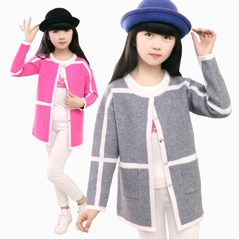 New Arrival 2017 Girls Sweater 2017 Children's Cardigan Jacket Wild Spring and Autumn Round Neck Long Sleeve Knit Cardigan Girl
