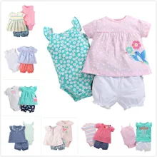 Комплект одежды из 3 предметов для маленьких девочек, летний детский хлопковый боди+ топ+ шорты, очень милая мягкая детская одежда Bebies