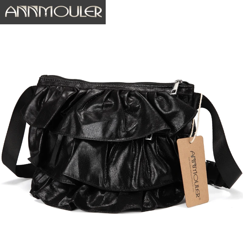 

Annmouler Fashion Waist Bag Pu Leather Fanny Pack Ruffle Waist Packs 4 Colors Adjustable Hip Bag Phone Belt Bag for Girls