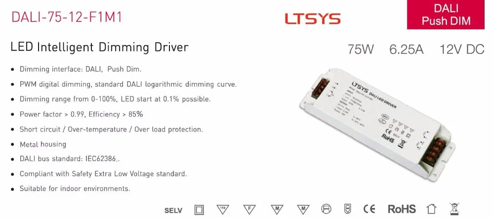 ltech dali-75-12-f1m1 CV ДАЛИ затемняя драйвер AC100-240V вход 12 В 6.2a 72 Вт выход светорегулятор нажимной светодиодный драйвер