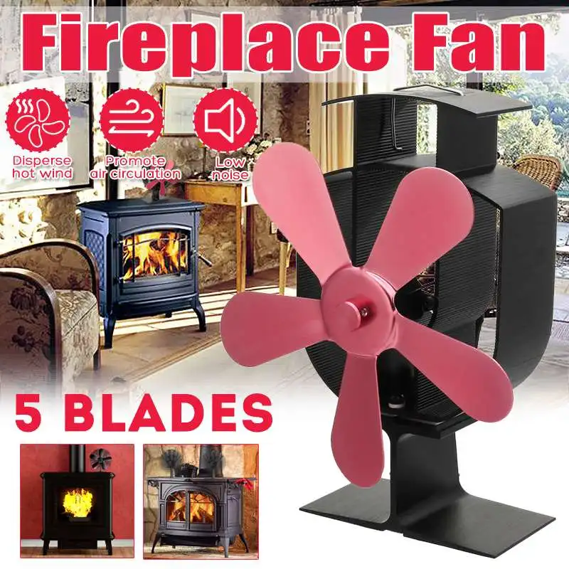 

5 Blade Rose Red Heat Powered Stove Fan Log Wood Burner Eco Friendly Quiet Home Fireplace Fan Heat Distribution Fuel Saving