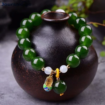 

Wholesale JoursNeige Green Chalcedony Crystal Bracelets 12mm beads With Cloisonne Shoes Pendant Bracelet Lucky for Women Jewelry