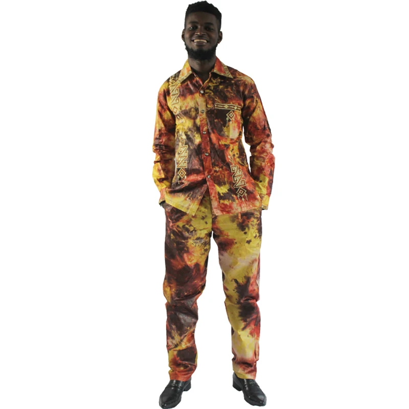 

MD Dashiki Men Clothing African Print Ankara Shirt Nigerian Clothes Long Sleeve Top Pants Set Bazin Broder Africaine Ropa Hombre