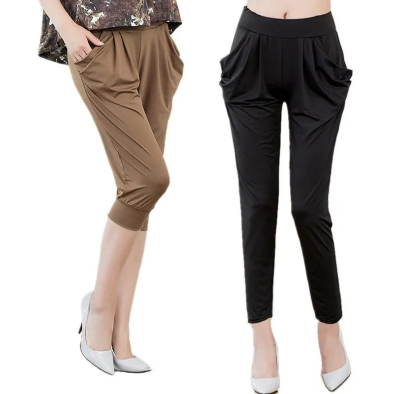 2020 Summer Women Capris Pants Streetwear Elastic Waist Solid Color Harem Pants Casual Loose High Waist Trousers Female Clothes 2020 Summer Women Capris Pants Streetwear Elastic Waist Solid Color Harem Pants Casual Loose High Waist Trousers Female Clothes