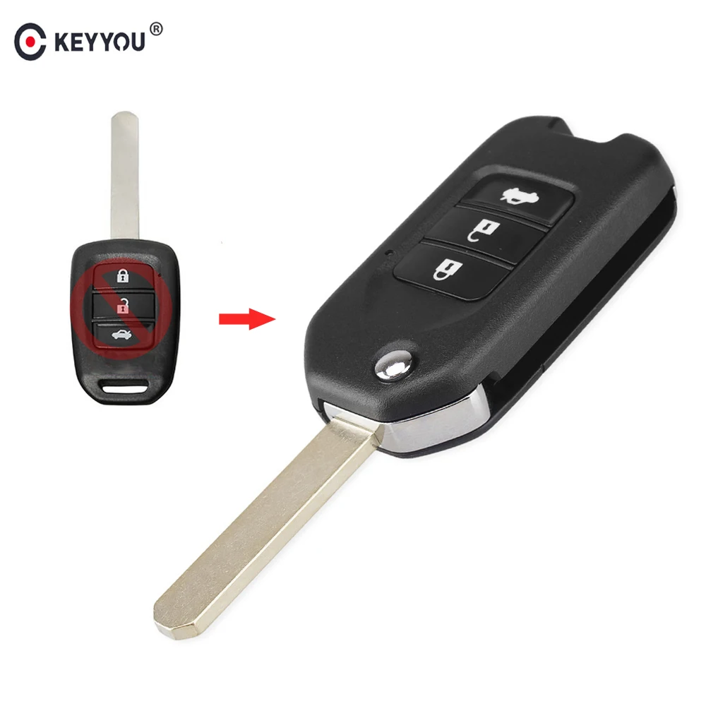 

KEYYOU Modified Flip Remote Key Shell Case 3 Buttons For Honda GREIZ Civic City Fit Vezel XRV Odyssey Fob Auto Car Key Cover