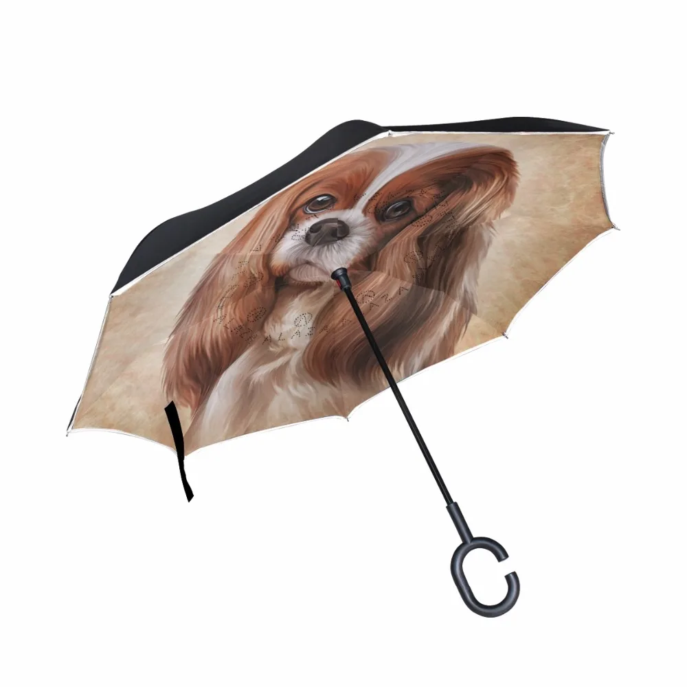 Двухслойный перевернутый зонтик, зонт для автомобиля, зонт для собак, кавалер, король, Шарль, спаниель, ветронепроницаемый, для путешествий, для улицы, зонтик для собак
