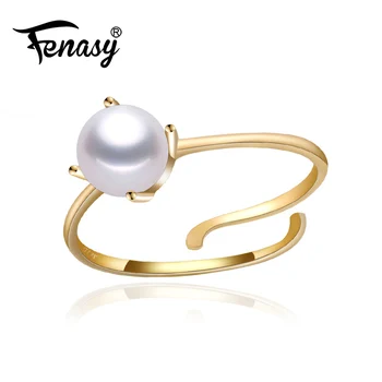 

FENASY brand 18K yellow gold ring ,6-7mm round natural pearl ring for love ,fine pearl jewelry bridal stone wedding bands