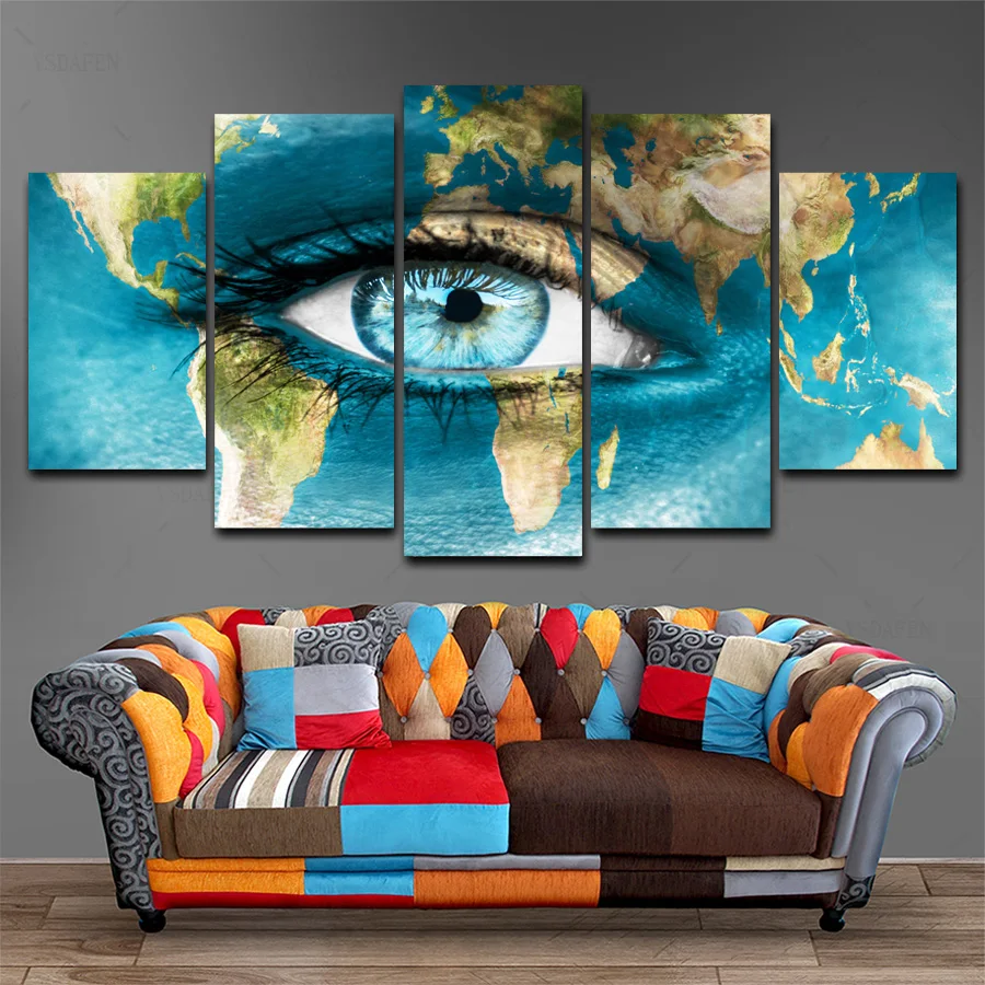 HD Printed 5 Piece Canvas Art Eye Map painting Print Wall Pictures for Living Room Home Decor Free Shipping HG-251 | Дом и сад