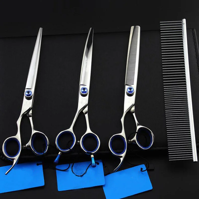 

Professional Pet Scissors Set Left-Handed 7.0 inch Japan 440C Hair Cutting &Thinning& Curved Dog Grooming Shears &Comb Case 3PCS