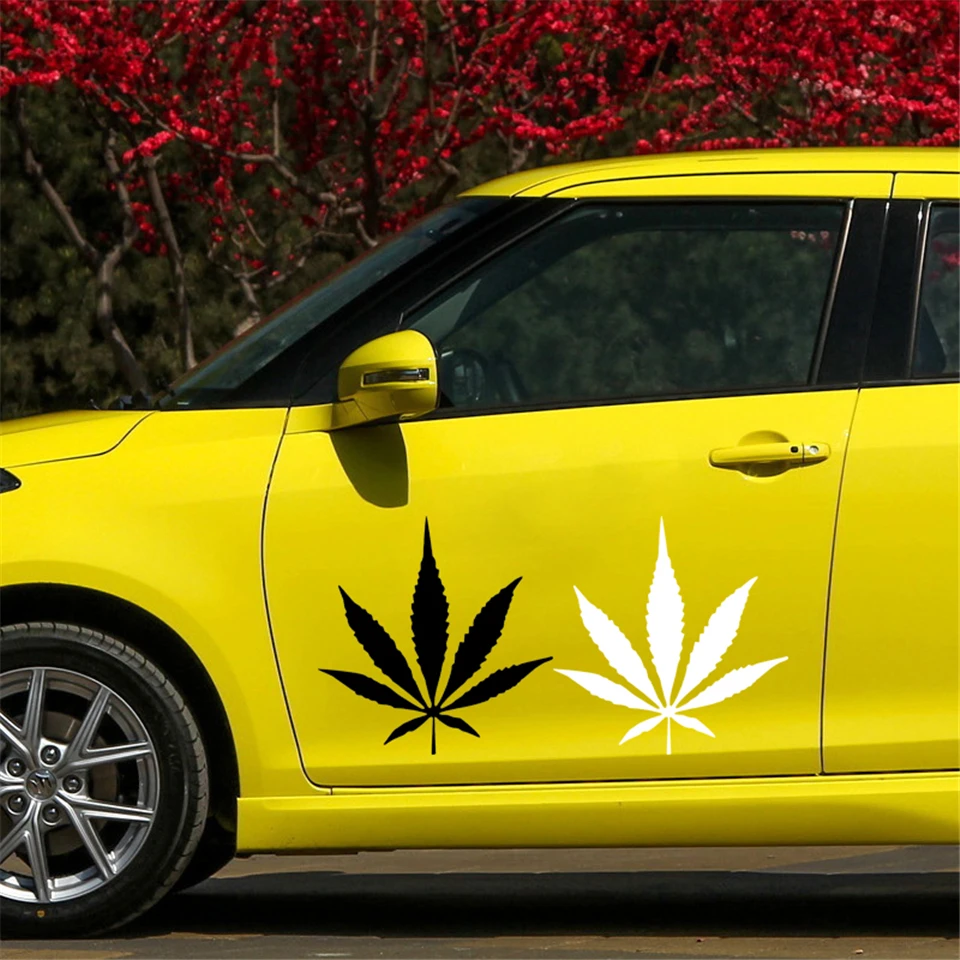 Marijuana Leaf Fashion Vinyl Car-Styling Stickers Decals Waterproof Creative Car Body Window Wall Decal Stickers Funny 14cm14cm (1)