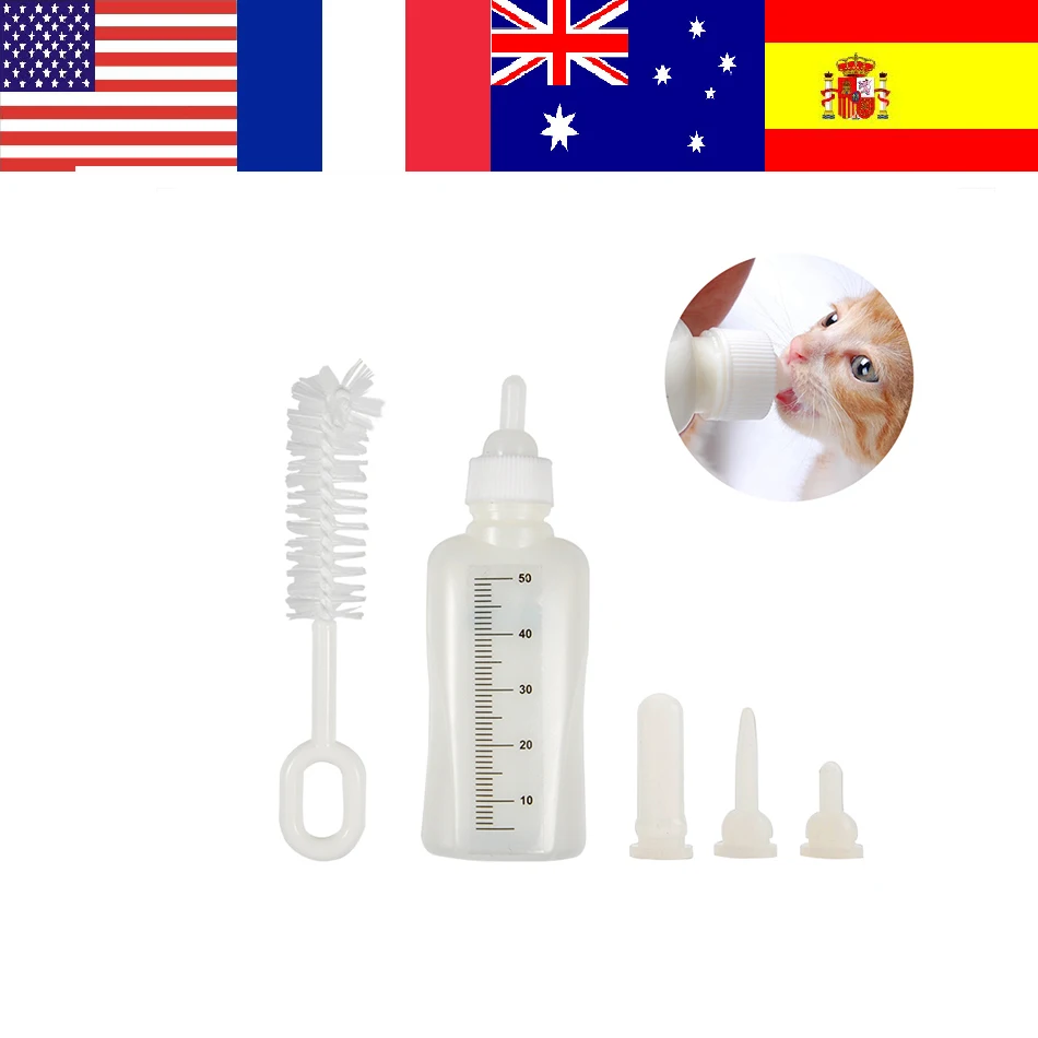 50ML Pet Nursing Feeding Bottle Set with 3 Nipples and 1 Cleaning Brush