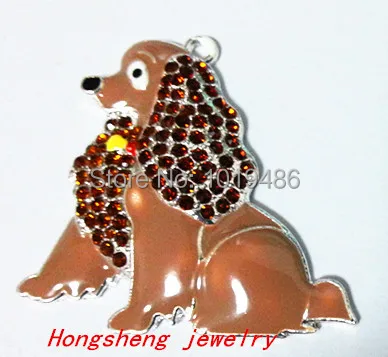 

Hot sell! 50x45mm10pcs/lot silver Zinc alloy rhinestone with enamel little dog Pendant for Jewelry Necklace making