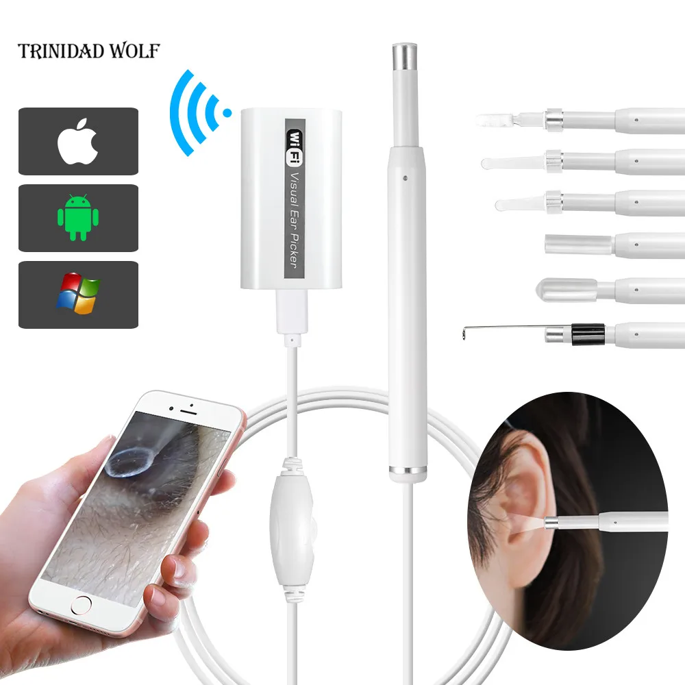 comprar TRINIDAD LOBO WI FI Ouvido otoscópio Visual Inspeção borescope Endoscópio mini câmera Ear escolha Ear Colher De Limpeza para IOS Android PC