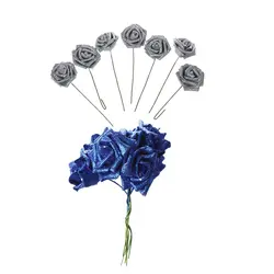 2 комплекта 7 Пены Искусственный цветок розы блеск Свадебный букет украшения серебро и синий