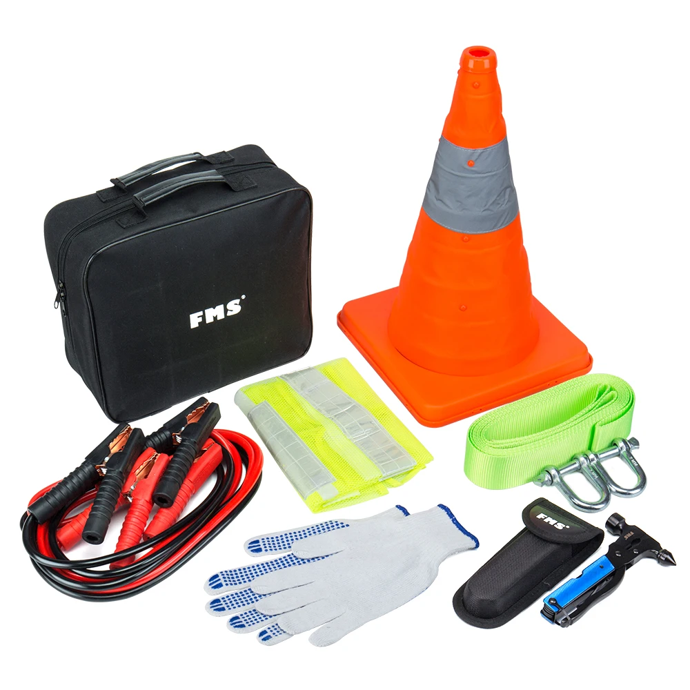 

FMS 6 Piece Car Driving Emergency Tools Kit Contain Jump Leads 5T Tow Rope Multifunctional Hammer Cotton Gloves Reflective Vests
