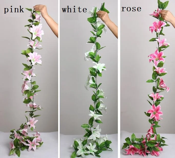 2pcs 6.8" Artificial Lily Flower Ivy Garland Silk Vine Greenery For
