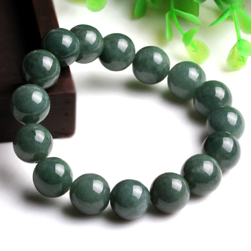 

Authentic Myanmar natural jade bracelet A cargo oil ice blue beads round bead jewelry bracelets Passepartout with a certificate
