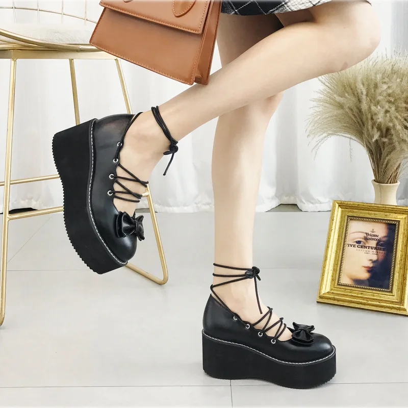 

Spring new Japanese soft sister Lolita thick sole small shoes girl sweet bow tie strap shoes