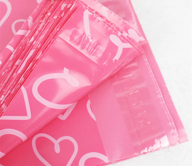 50/100PCS Pink Heart Poly Mailing Express Bag Strong Adhesive Envelope Mailer Pouches Plastic Gift Box Clothing Dress Gloves Bag 4