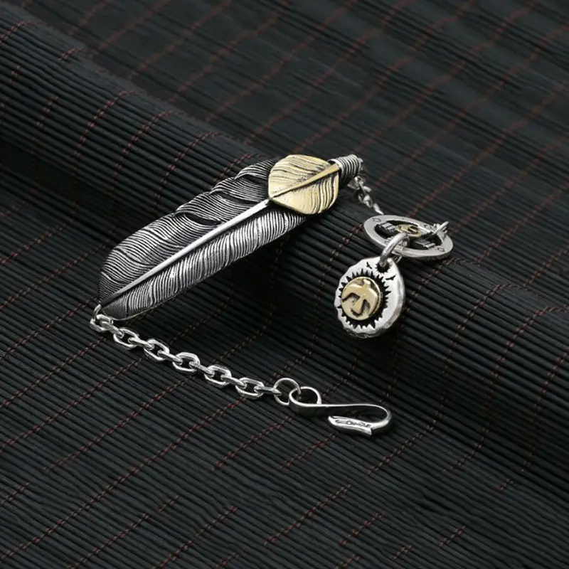 Настоящее 925 пробы SilverTakahashi Goro позолоченный Орлиный перо шаин браслет для мужчин или женщин ювелирные украшения Рождественские подарки