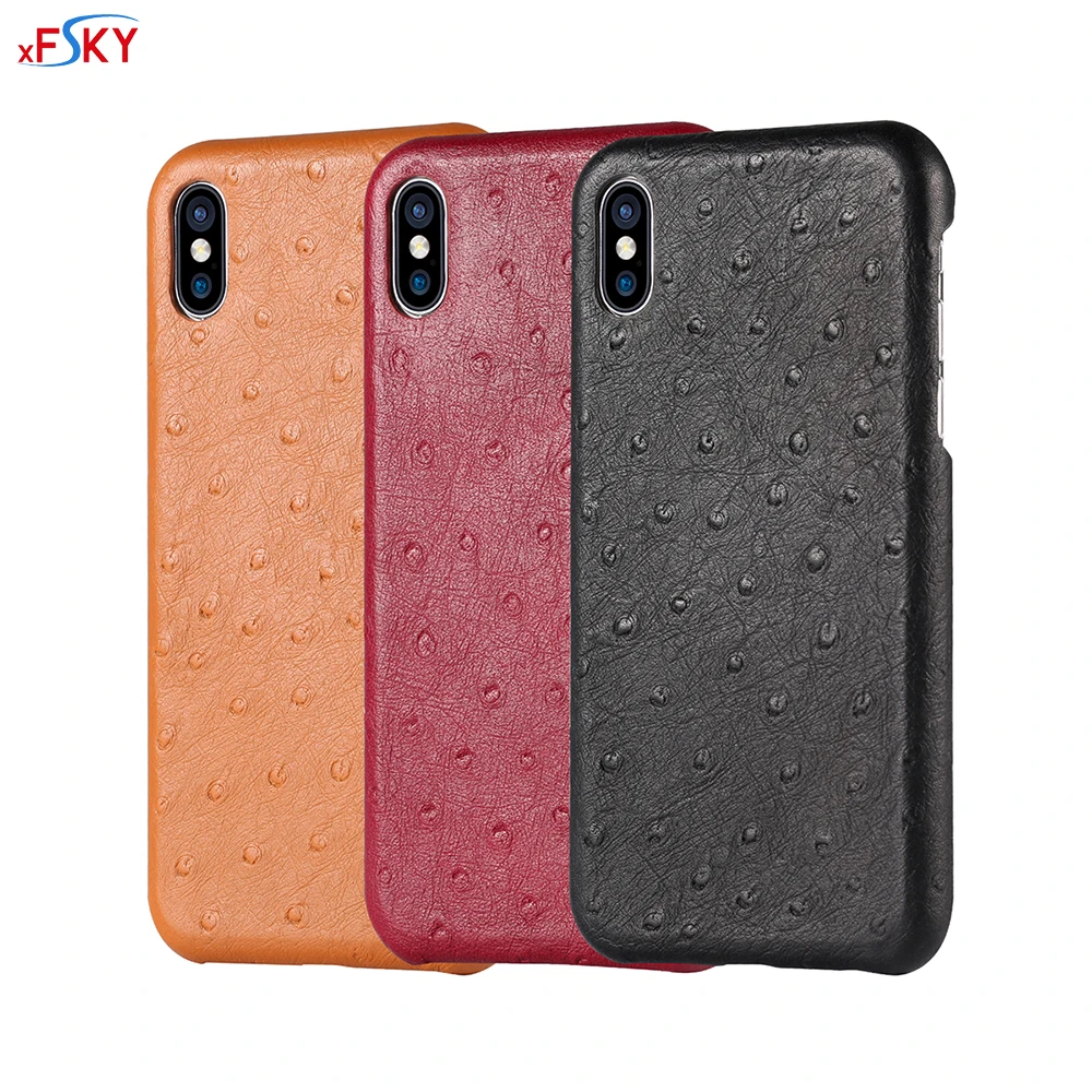 

xFSKY Luxury European Ostrich Pattern High Quality Soft Genuine Leather Magnetic Adsorption Fitted Back Cover Case For iphone 8