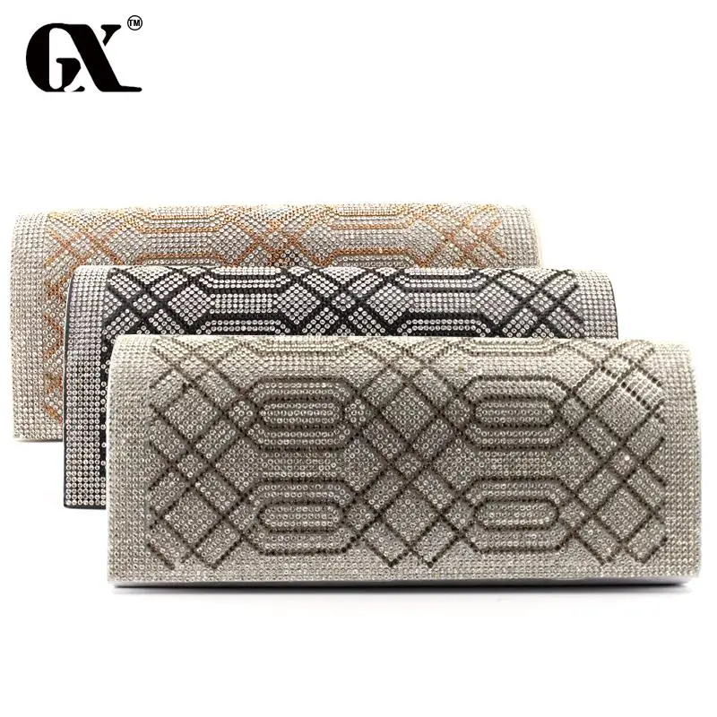 GX Evening font b Bag b font Lady Rhinestone Geometric Pattern Clutch Crystal Day Clutch Wallet