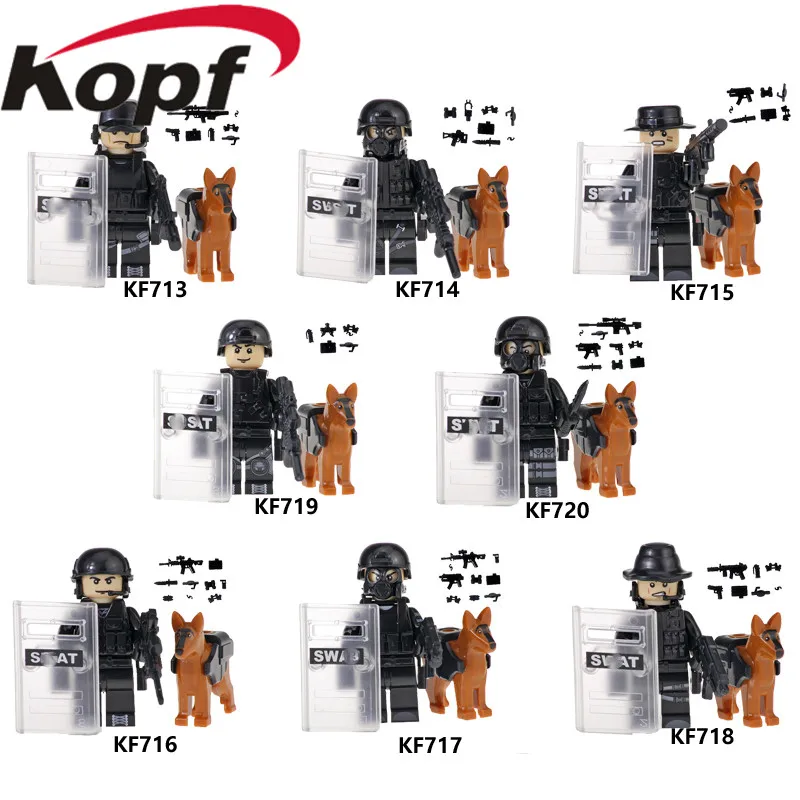 

Legoings Building BLocks Super Heroes Policeman Army Black Interpol And Plice Dog Action Figures Toys Gift For Children KF6067
