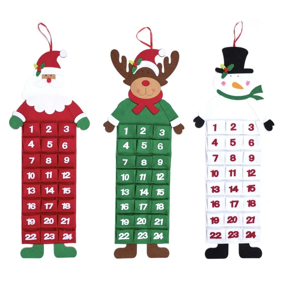 

Large Felt Christmas Advent Calendar Pockets Santa Reindeer Snowman Countdown Wall Calendar Xmas Decor