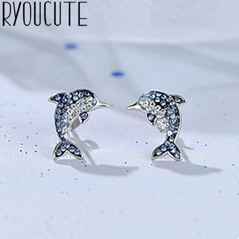 Модные 925 пробы серебряные Хрустальный Дельфин серьги-рыбки для женщин Свадебные украшения подарок леди Серьги Brincos Pendientes