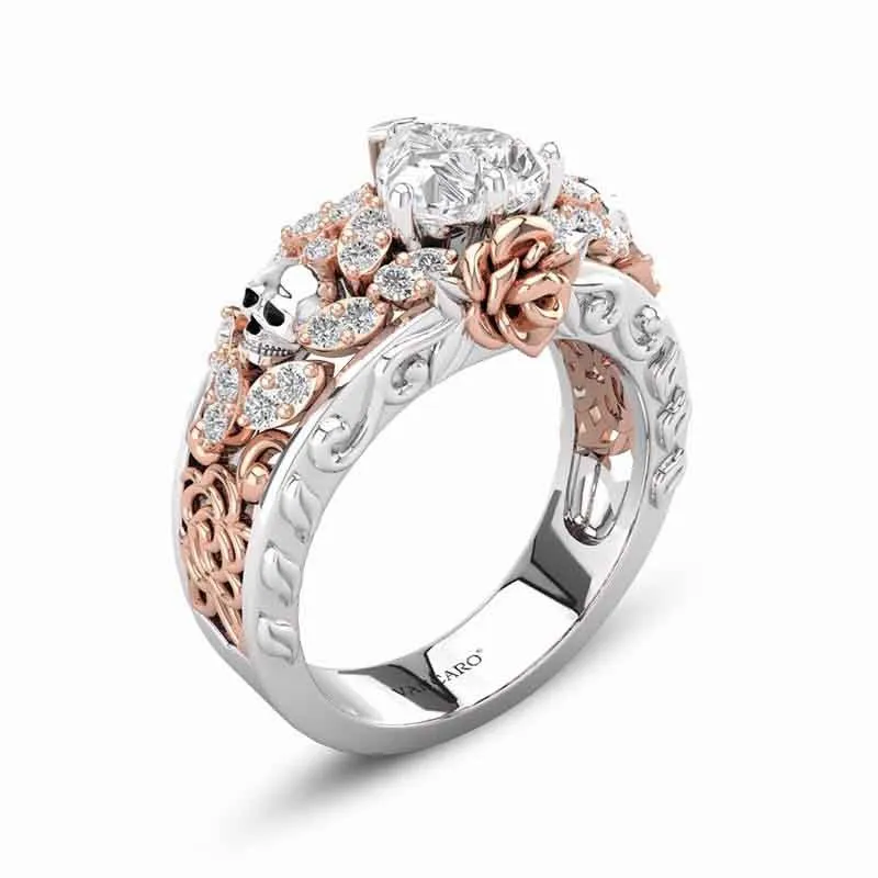 Кольца в виде цветка розы, черепа, женские, мужские, панк, скелет, двухцветное покрытие, сердце, циркон, обручальное кольцо на палец, американский дизайн
