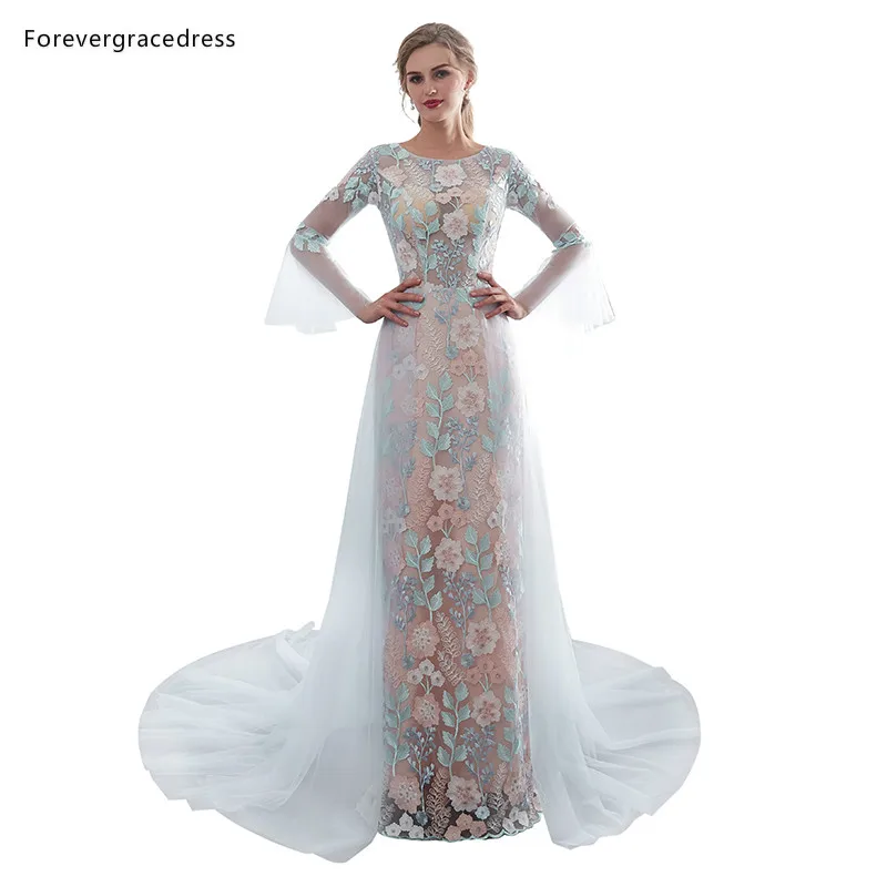 Женское платье с длинным рукавом Forevergracedress разноцветное кружевное свадебное из