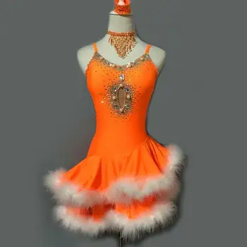 

New style Latin dance costume sexy senior stones feather latin dance dress for women latin dance competition dresses S-4XL