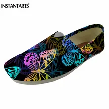 INSTANTARTS/повседневная женская обувь на плоской подошве Лоферы без застежки с принтом бабочки летние туфли для прогулок тканевые женские туфли без застежки для девочек