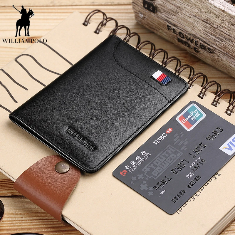 

Williampolo100% New Genuine Leather wallet men Small Mini Ultra-thin Compact Male purse Cowhide Card Holder Short Design PL296